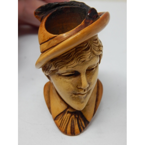 554 - An Unusual Edwardian Pipe with the Wooden Bowl Carved as the Head of King Edward VII together with a... 