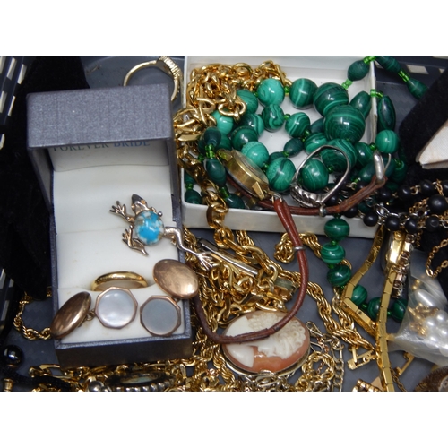 34 - Collection of costume jewellery, gold coloured items, beads etc