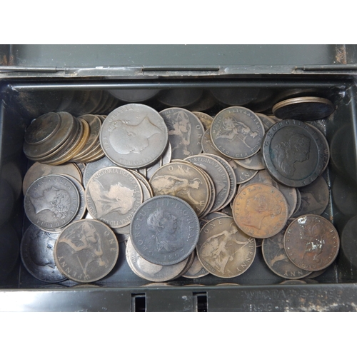 17 - Large collection of early Copper and Bronze coinage housed in vintage cash tin including George III ... 