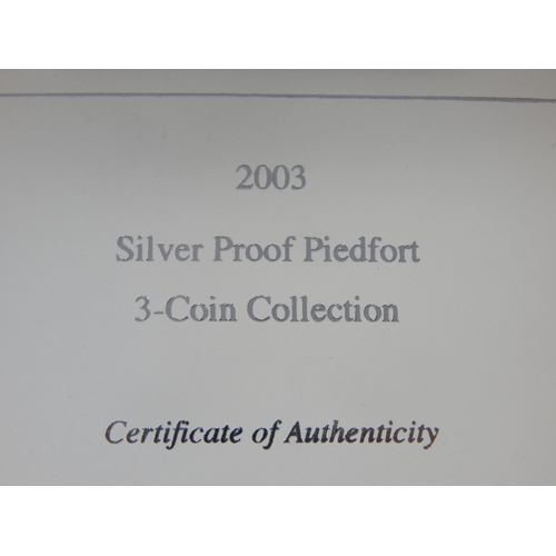 57 - 2003 Silver Proof PIEDFORT 3-Coin Collection Suffragette 50p, DNA £2, £1 in case with COA