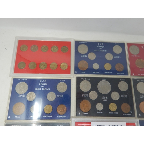 58 - Selection of GB Pre-Decimal coin sets housed in vintage Sandhill cases (9 sets )