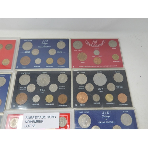 58 - Selection of GB Pre-Decimal coin sets housed in vintage Sandhill cases (9 sets )