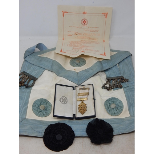 64 - Masonic Medal, Apron, and memorabilia including Lodge Letter