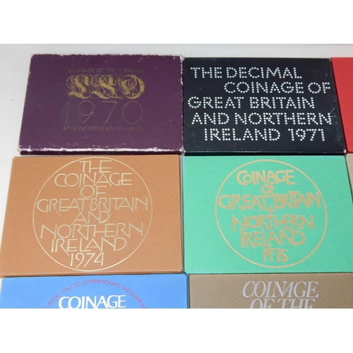 25 - Collection of UK Proof Sets 1970, 1971, 1973, 1974, 1975, 1976, 1977, 1978, 1979, 1982 all in origin... 