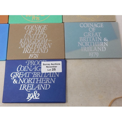 25 - Collection of UK Proof Sets 1970, 1971, 1973, 1974, 1975, 1976, 1977, 1978, 1979, 1982 all in origin... 