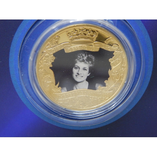 60 - Large Portraits of a Princess Diana 70mm medallion Gold Plated with colour and Swarovski 2013 with C... 