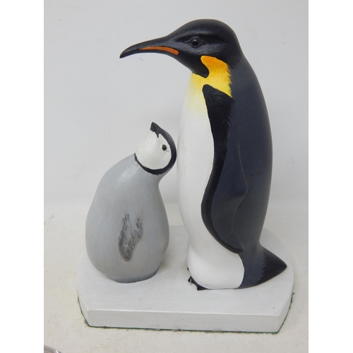 560 - A Quantity of Items including a Kustav Klimt Design Vase, Wooden Sculpture of a Penguin & Chick, Pap... 