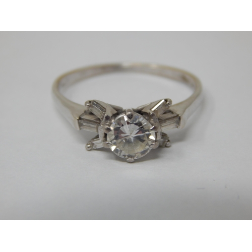 104 - Art Deco 18ct White Gold Ring Set with a Central Diamond Estimated @ 0.75cts Flanked with 6 Baguette... 