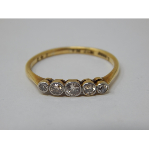 109 - Antique 18ct Yellow Gold & Platinum 5 Stone Diamond Ring: Size M