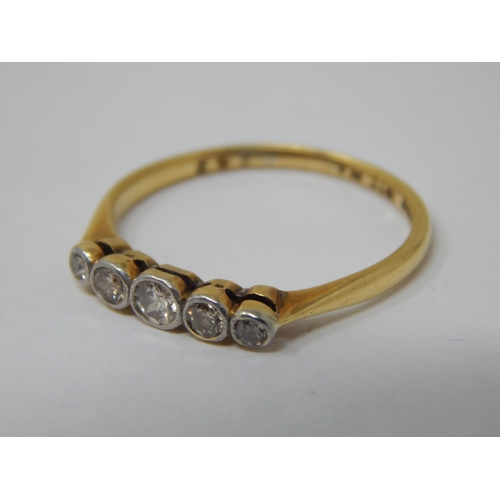 109 - Antique 18ct Yellow Gold & Platinum 5 Stone Diamond Ring: Size M