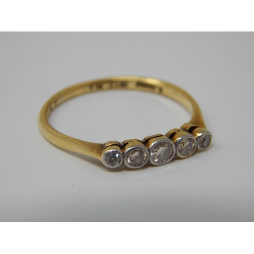 109 - Antique 18ct Yellow Gold & Platinum 5 Stone Diamond Ring: Size M