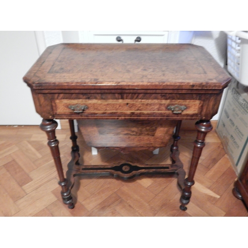 Victorian Rosewood Games/Sewing Table. The Swivel Fold Over Top Revealing Chess Board, Backgammon & Crib Boards. Lower Drawer & Under Tier Compartment. Complete with a Selection of Games.