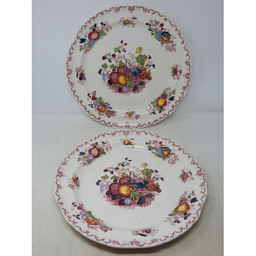 A Pair of Large Antique "Mason's" Chargers known as "Basket of Fruit" with depictions of Fruit on a Cream Ground: Each Measuring 38cm diameter: Condition is good with No damage or repairs