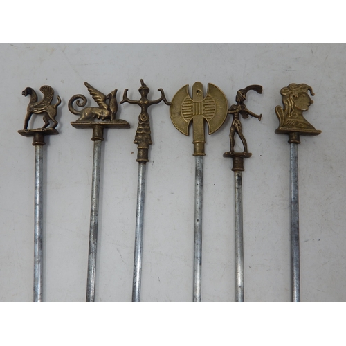 274 - Set of 6 Long Skewers with Brass Figural Terminals: Length 38cm