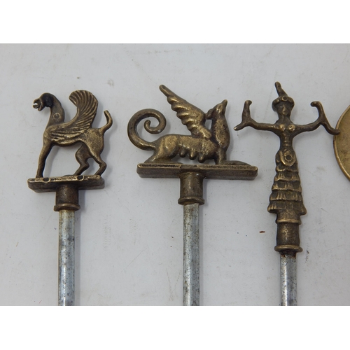 274 - Set of 6 Long Skewers with Brass Figural Terminals: Length 38cm