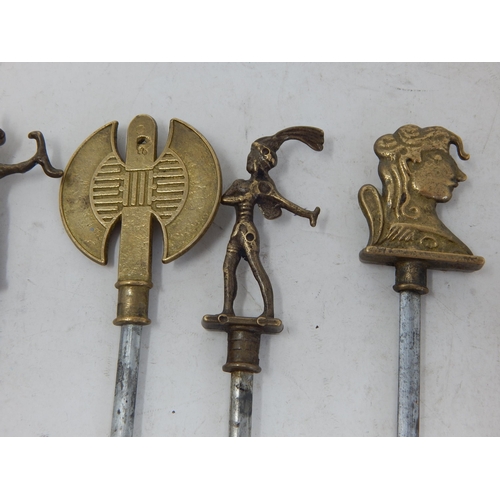 274 - Set of 6 Long Skewers with Brass Figural Terminals: Length 38cm