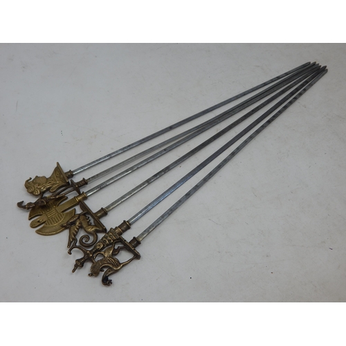 274 - Set of 6 Long Skewers with Brass Figural Terminals: Length 38cm