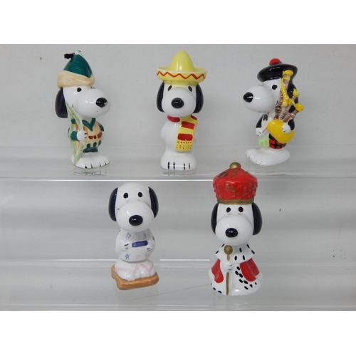 277 - Five Ceramic Snoopy Figures with Underside Labels 