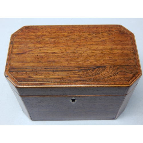 281 - George III Mahogany Twin Division Tea Caddy with Canted Corners & Hinged Lid: Measuring 18cm wide x ... 