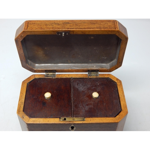 281 - George III Mahogany Twin Division Tea Caddy with Canted Corners & Hinged Lid: Measuring 18cm wide x ... 