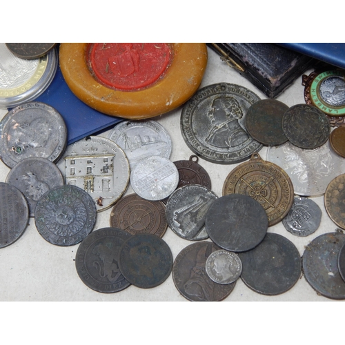 88 - Quantity of Early Coinage, Tokens, Medallions, Medal Cases etc (lot)