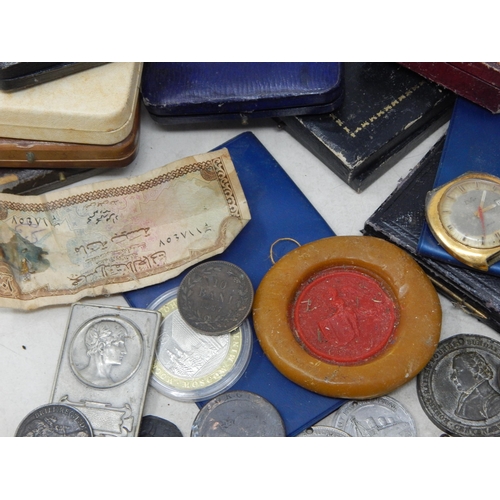 88 - Quantity of Early Coinage, Tokens, Medallions, Medal Cases etc (lot)