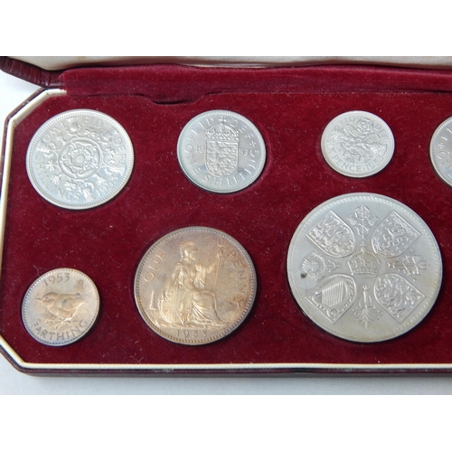 13 - 1953 Elizabeth II Coronation Proof Set Crown to Farthing in fitted maroon leather case of issue with... 