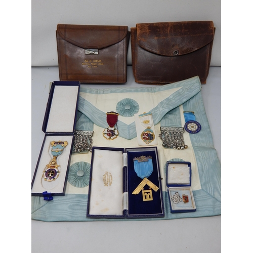 Masonic Regalia to Include a Hallmarked Silver Jewel together with Further Jewels, Apron etc.