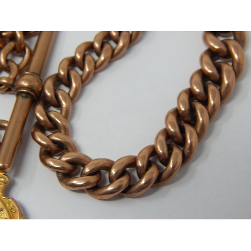 103 - Heavy 9ct Rose Gold Albert Chain with T-Bar, Two Clips & Attached 9ct Yellow Gold Fob: Every Link is... 