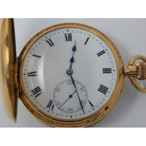 104 - Gentleman's 15ct Gold Half Hunter Top Wind Pocket Watch with White Enamel Dial & Roman numerals in O... 