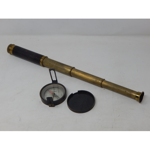 404 - 19th Century Three Drawer telescope together with a metal cased Pre-war Compass