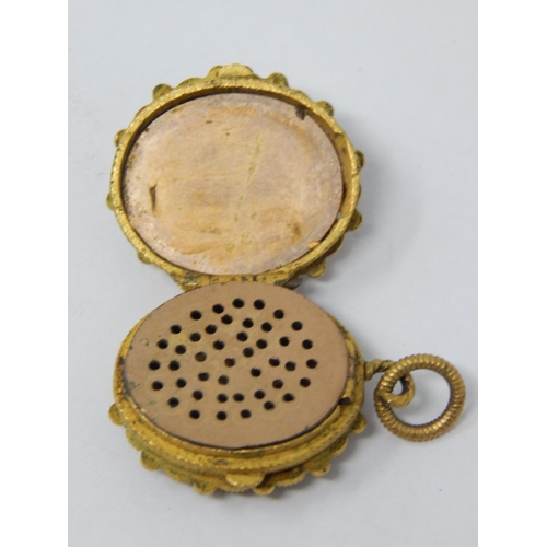 58 - Victorian Gilt Metal Ladies Vinaigrette Set with a Micro Mosaic Floral Panel, with Hinged Grille.