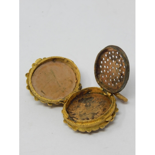 58 - Victorian Gilt Metal Ladies Vinaigrette Set with a Micro Mosaic Floral Panel, with Hinged Grille.