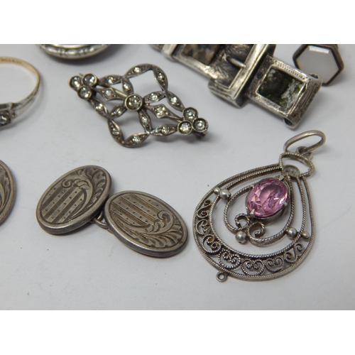 60 - A Quantity of Silver Jewellery to Include a pair of Cufflinks, Bangle, Brooches, Pendants, Ring etc