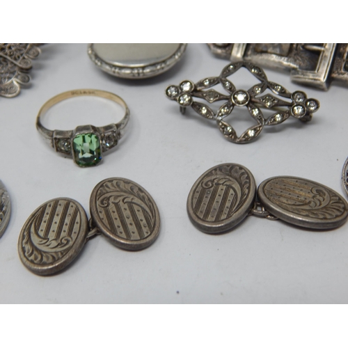 60 - A Quantity of Silver Jewellery to Include a pair of Cufflinks, Bangle, Brooches, Pendants, Ring etc