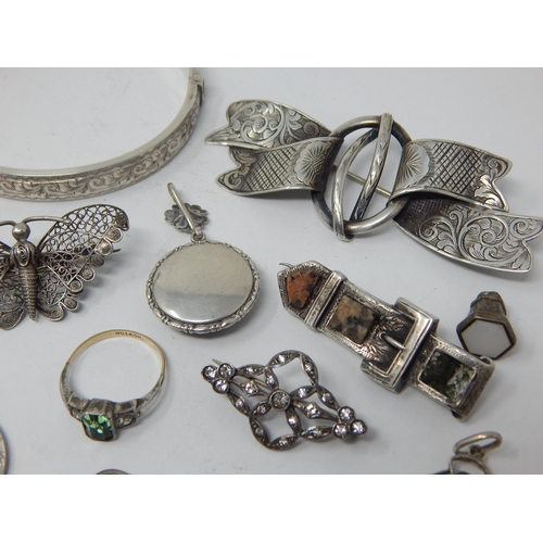 60 - A Quantity of Silver Jewellery to Include a pair of Cufflinks, Bangle, Brooches, Pendants, Ring etc