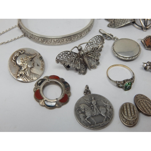 60 - A Quantity of Silver Jewellery to Include a pair of Cufflinks, Bangle, Brooches, Pendants, Ring etc