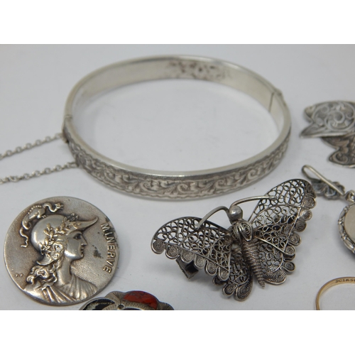 60 - A Quantity of Silver Jewellery to Include a pair of Cufflinks, Bangle, Brooches, Pendants, Ring etc