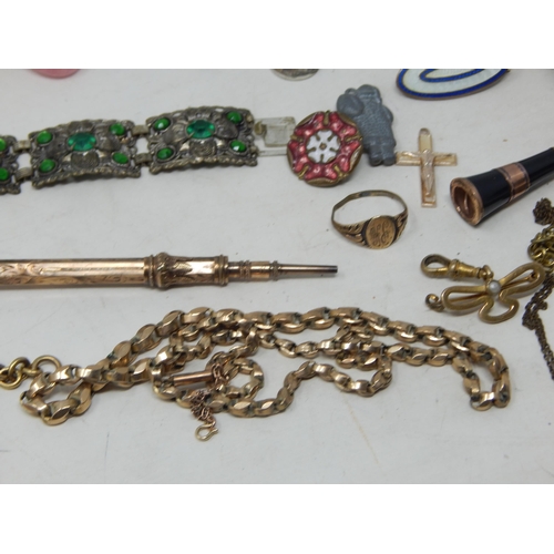 61 - A Quantity of Yellow Metal Items together with a Group of Costume Jewellery, Cufflinks etc (lot)