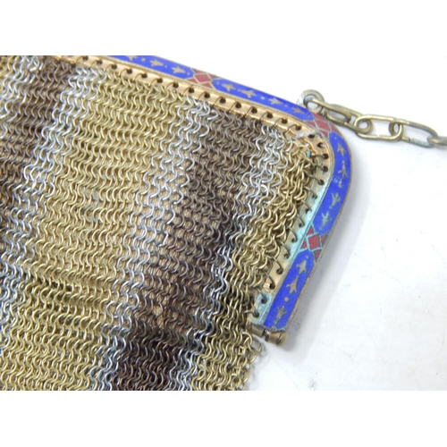 62 - Two Early C20th White Metal Mesh Evening Bags with Sapphire Cabochon Clasps. One with an Enamel Fram... 