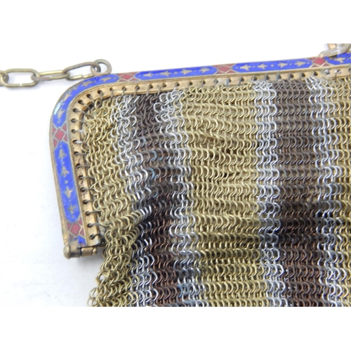 62 - Two Early C20th White Metal Mesh Evening Bags with Sapphire Cabochon Clasps. One with an Enamel Fram... 