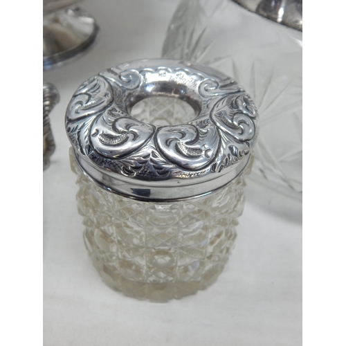 66 - A Hallmarked Silver Lidded hair Tidy Jar together with a Large Quantity of Silver Plated Wares Inclu... 