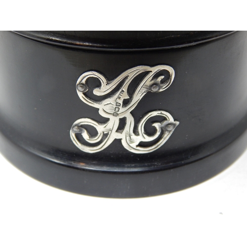 502 - George V Silver Mounted Ebony Hair Tidy Pot: Hallmarked Birmingham 1926 by Adie & Lovekin