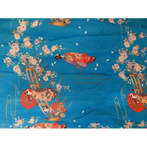 504 - Japanese Kimono with Scenes of Geisha Girls on Blue Ground.