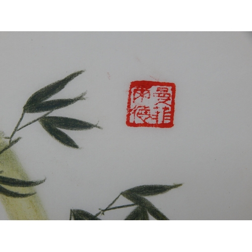 525 - Two Chinese Paintings on Rice Paper Depicting Blossom & Bamboo with Red Seal Marks & Dated 92: Measu... 