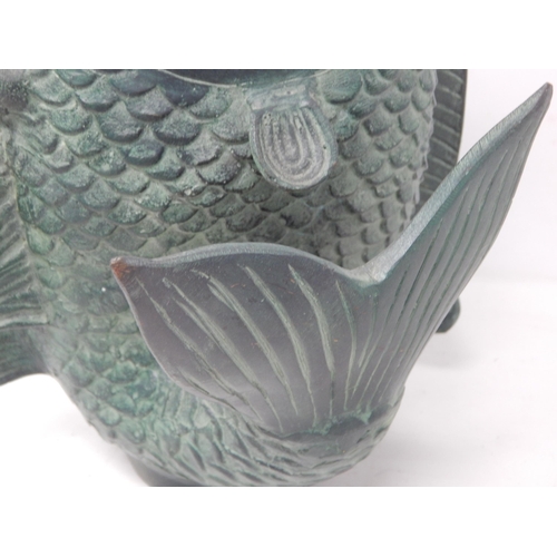 491 - Large Cast Bronze Koi Carp: 28cm high