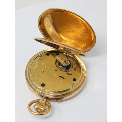 99 - 18ct Gold Full Hunter Top Wind Pocket Watch 