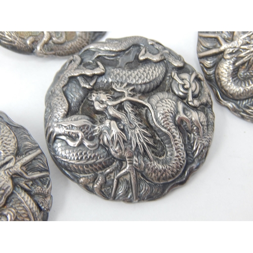 81 - A Set of 6 Large Early C20th Chinese Sterling Silver Buttons (4cm) diameter cast with dragons by Art... 