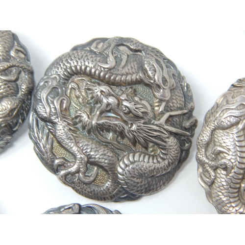 81 - A Set of 6 Large Early C20th Chinese Sterling Silver Buttons (4cm) diameter cast with dragons by Art... 