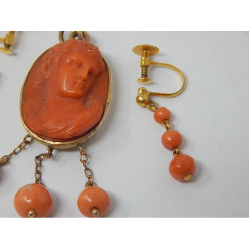 90 - Antique 9ct Gold Pendant Inset with a Carved Coral Portrait in relief of a Roman Emperor together wi... 